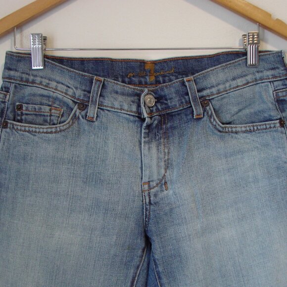 7 For All Mankind Dojo Jeans Boho Wide Leg Flare Mid Rise Medium Wash Tall 30 - Picture 5 of 16